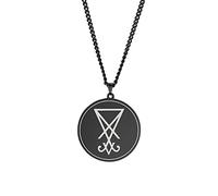 SIPURIS Collana da uomo con ciondolo a forma di sigillo di Lucifero con simbolo della Chiesa di Satana, in acciaio inossidabile, gioiello regalo per uomini e donne, Acciaio inossidabile, Nessuna