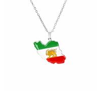 SIPURIS Collana unisex con mappa dell'Iran, con ciondolo patriottico a forma di leone e sole, idea regalo, 17.7 + 1.96in, Acciaio inossidabile, Non pietra preziosa