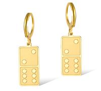 SIPURIS Domino, orecchini con ciondoli a forma di cartoncino, con numeri di gioco, mini orecchie giocattolo, gioielli per donne e adolescenti, 1.1*0.51in, Acciaio inossidabile, Non pietra preziosa