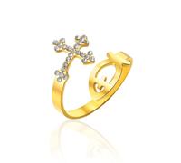 SIPURIS Ichthys - Anello con croce di strass, regolabile, aperto, cristiano | Presenta simboli di pesce croce e Ichthys, che significa resa e pace. Regalo religioso per i credenti e le persone che hanno