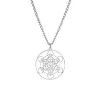 SIPURIS Metatron - Collana a forma di cubo per uomo e donna, con ciondolo a forma di angelo, per uomo, in acciaio inossidabile, geometria scavata e ciondolo con amuleto