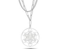 SIPURIS Metatron - Collana a forma di cubo per uomo e donna, con ciondolo a forma di angelo, per uomo, in acciaio inossidabile, geometria scavata e ciondolo con amuleto