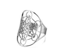 SIPURIS Metatron Cube Ring per uomo donna Magic Men Arcangelo regolabile Anello con sigillo in acciaio inossidabile Geometria sacra Protezione esagramma Anello Amuleto Anello di dichiarazione Band