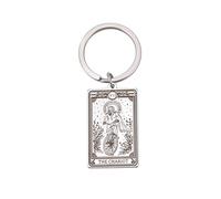 SIPURIS Portachiavi con carte del Tarocchio scheletro per uomo e donna, portachiavi in acciaio inossidabile con amuleto vintage a forma di teschio per chiave Wiccan, borsa per auto, argento