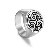 SIPURIS Triskelion, anello celtico, triskelion, anello a spirale con nodo celtico, in acciaio inox, per uomo, 12, Acciaio inossidabile, Nessuna pietra preziosa