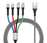 SIQIWO Multi Cavo Caricabatterie, 3A/1.2M Nylon Intrecciato 4 in 1 Cavi USB Carica Veloce con 2*iP Tipo C Micro USB Porta, per Phone, Samsung Galaxy S23 S22 S20 S10, Sony, LG, Huawei, Xiaomi, PS5
