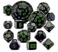 SIQUK 15 Pezzi Set di Dadi Poliedrici D3-D100 Dadi da Gioco Dadi D&D per Dungeons Dragons RPG MTG, Nero e Verde