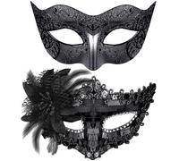 SIQUK 2 Pezzi Maschera Veneziana Coppia Maschera Occhi Veneziane Maschere da Ballo Maschera Mascherata Donna Uomo Maschere Maschera per Halloween Carnevale, Nero
