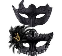 SIQUK 2 Pezzi Maschera Veneziana Coppia Maschera Occhi Veneziane Maschere da Ballo Maschera Mascherata per Donna Uomo Halloween Carnevale, Nero