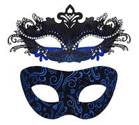 SIQUK 2 Pezzi Maschere Veneziana Coppia Maschera Mascherata Maschera Occhio Veneziano Maschere da Ballo Maschera Mascherata Donna Uomo per Halloween Carnevale, Nero & Blu