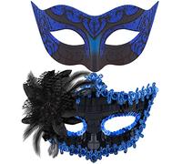 SIQUK 2 Pezzi Maschere Veneziana Coppia Maschera Mascherata Maschera Occhio Veneziano Maschere da Ballo Maschera Mascherata Donna Uomo per Halloween Carnevale, Nero & Blu