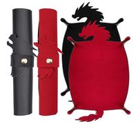 SIQUK 2 Pezzi Tavola Dadi Drago Tappetino per Dadi Pieghevole Vassoio Dice Mat Tray per DND RPG (Nero, Rosso)