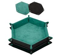 SIQUK 2 Pezzi Vassoio per Dadi in Pelle PU Porta Dadi Pieghevole per Dadi Esagonale per Giochi di Gadi come RPG, DND e Altri Giochi da Tavolo (Ciano e Nero)