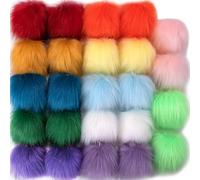 SIQUK 24 Pezzi Pom Pom Finte Pelliccia Pom Pom per Cappelli da Maglia Portachiavi, 12 Colori