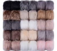 SIQUK 30 Pezzi Pompon in Finte Pelliccia Pom Pom con Anello Elastico per Cappelli Portachiavi Sciarpe Guanti Borse Accessori, 15 Colori