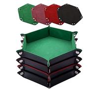SIQUK 4 Pezzi Tavola Dadi PU e Velluto Vassoio per Dadi Pieghevole per DND RGP Giochi da Tavolo, caffè, Verde, Rosso e Nero