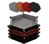 SIQUK 4 Pezzi Tavola Dadi PU e Velluto Vassoio per Dadi Pieghevole per DND RGP Giochi da Tavolo, Grigio, Cammello, Rosso e Nero