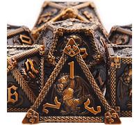 SIQUK 7 Pezzi Dadi Metallo D&D Dadi Poliedrici D20 D12 D10 D% D8 D6 D4 Set Dadi in Metallo per Dungeon and Dragons, Oro Antico