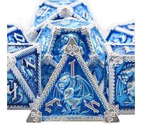 SIQUK 7 Pezzi Dadi Metallo D&D Poliedrici D20 D12 D10 D% D8 D6 D4 per Dungeon and Dragons, Blu Cielo