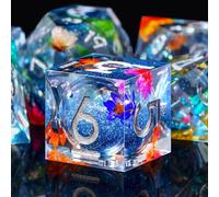 SIQUK 7 Pezzi Dadi Poliedrici Set Dadi da Gioco Dadi Liquid Core D4 D6 D8 D10 D12 D20 D% per DND RPG MTG Dungeon and Dragons, Sabbia Blu & Fiori