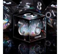 SIQUK 7 Pezzi Dadi Poliedrici Set Dadi da Gioco Dadi Nucleo Liquido D4 D6 D8 D10 D12 D20 D% per DND RPG MTG Dungeon and Dragons, Nero & Argento