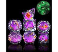 SIQUK 7 pezzi Liquid Core dadi Koi pesce DND dadi da gioco luci al buio poliedrico set D4 D6 D8 D10 D12 D20 D% per DND RPG MTG