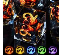 SIQUK 7 pezzi Set di dadi DND Dadi Poliedrici in resina Dadi Liquid Core D4 D6 D8 D10 D12 D20 D% per Dungeon e Draghi MTG RPG (Drago Fiamma Rosso)