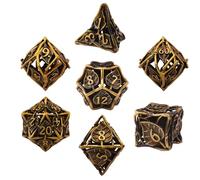 SIQUK 7 Pezzi Set di Dadi Metallo, Dadi DND Dadi Poliedrici Cavi D4/D6/D8/D10/D12/D20/D% per Dungeons and Dragons DND RPG(Antico Oro)