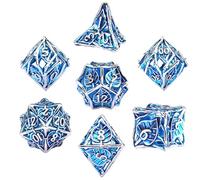SIQUK 7 Pezzi Set di Dadi Metallo, Dadi DND Dadi Poliedrici Cavi D4/D6/D8/D10/D12/D20/D% per Dungeons and Dragons DND RPG（Blu & Argento）