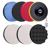 SIQUK 8 Pezzi Kit Lucidatrici Auto Tampone di Lucidatura 180mm Tamponi per Lucidatura Auto Dischi Lucidanti per Auto con Adattatore Trapano M14 per Levigatura Ceretta