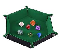 SIQUK Tavola per Dadi, Cuoio Esagonale Pieghevole in PU e Dado in Velluto Verde Scuro Supporto per Dungeons And Dragons Gioco D & D Rpg Dadi e Altri Giochi da Tavolo