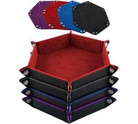 SIQUK Vassoio per dadi esagonale, pieghevole, in pelle PU e velluto, per giochi di ruolo, DND e altri giochi di dadi, 4 colori