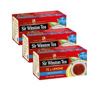 Sir Winston Tea, Tè Nero Deteinato al Limone, 60 Filtri (3 Confezioni da 20 Filtri), Gusto Delicato e Agrumato, Senza Lattosio, Glutine e Allergeni, Vegan