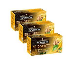 Sir Winston Tea, Tè Nero Zenzero e Limone, 60 Filtri (3 Confezioni da 20 Filtri), Bridgerton, Gusto Aromatico e Speziato, Senza Lattosio, Glutine e Allergeni, Vegan