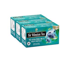 Sir Winston Tea, Tè Oolong Blu Milky Mirtillo - Blend di Tè Oolong e Tè verde aromatizzato al Mirtillo e Panna, 60 Filtri (3 Confezioni da 20 Filtri), Certificato RFA, Senza Lattosio, Glutine, Vegan