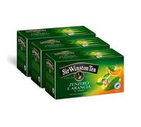 Sir Winston Tea, Tè Verde Zenzero e Arancia, 60 Filtri (3 Confezioni da 20 Filtri), Gusto Speziato e Agrumato, Certificato RFA, Senza Lattosio, Glutine e Allergeni, Vegan