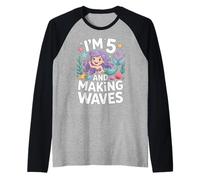 Sirena 5° Compleanno Carino Cinque Anni Maglia con Maniche Raglan