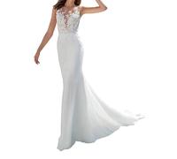 Sirena Abiti da Sposa Senza Maniche Ufficio Registro Civile Abiti da Sposa Chiffon Abito da Sposa Lungo, SEVENYXX, Avorio, 44