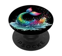 Sirena arcobaleno coda oceano schizzi luminoso sottomarino magia PopSockets PopGrip Adesivo