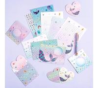 Sirena Carta da Lettere e Buste - 71 Pezzi Set di Carta da Lettere per Bambini Ragazze Natale Regali di Compleanno Carta da Letteres Buste Biglietti d'auguri Adesivi Penna Pacco Regalo