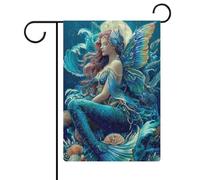 Sirena con ali di farfalla bandiera da giardino stagionale vacanza juta doppia faccia casa cortile esterno bandiere 30,5 x 45,7 cm