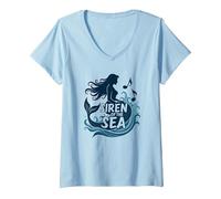 Sirena del Mare: Incantevole Melodia della Sirena Maglietta con Collo a V, Donna, Celeste, L