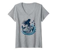 Sirena del Mare: Incantevole Melodia della Sirena Maglietta con Collo a V, Donna, Grigio Melange, L