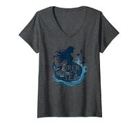 Sirena del Mare: Incantevole Melodia della Sirena Maglietta con Collo a V, Donna, Grigio Scuro, L