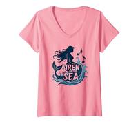 Sirena del Mare: Incantevole Melodia della Sirena Maglietta con Collo a V, Donna, Rosa, L