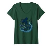 Sirena del Mare: Incantevole Melodia della Sirena Maglietta con Collo a V, Donna, Verde Foresta, L