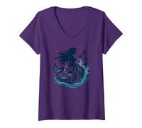 Sirena del Mare: Incantevole Melodia della Sirena Maglietta con Collo a V, Donna, Viola, L