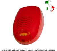SIRENA ELETTRONICA LAMPEGGIANTE ROSSA SEGNALA ALLARME INCENDIO ALIMENT. 24 VCC