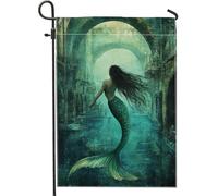 Sirena Giardino Bandiera Decorazione Subaquatica Fantasia Acquatica Bandiera Di Tela Di Iuta Doppio Lato per Decorazione Prato Esterno Decorazione Della Casa Tema Oceano 12x18