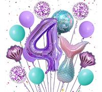 Sirena Palloncini Compleanno 4 Anno Palloncino con Numero 4 Viola 40 Pollici Palloncino a Forma di Sirena Conchiglia per Bambine 4 Anni Sirena Tema Feste Decorazione di Compleanno Accessorio